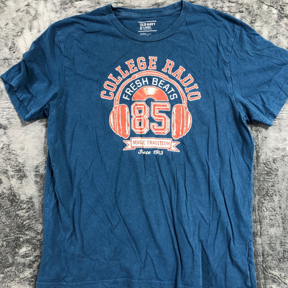 Old Navy Graphic Tee Mens Large Blue Good College Radio Fresh Beats 85 Music‎